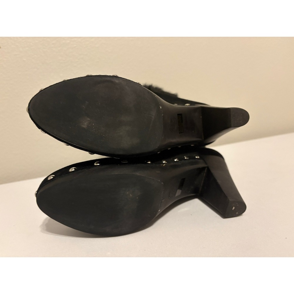Michael Michael Kors Black Suede Faux Fur Studded Platform Ankle Boots Size 10M - Picture 11 of 12